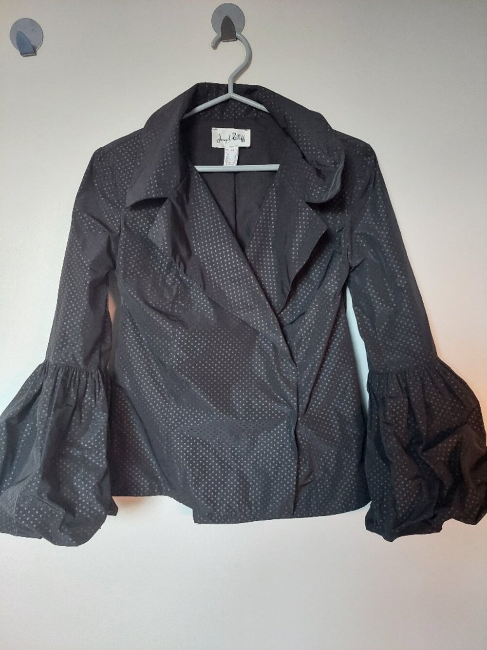 Joseph Ribkoff Women's Size 8 Ruffle Trim Blazer Black Dot